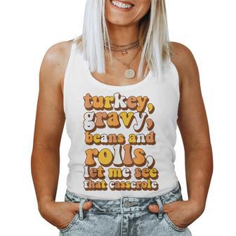 Groovy Turkey Gravy Beans And Rolls Casserole Thanksgiving Women Tank Top - Thegiftio UK