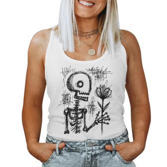 Hand Drawn Skeleton Holding Flower Women Tank Top - Thegiftio UK
