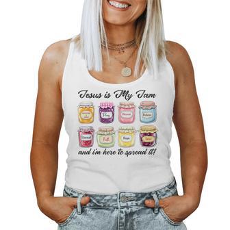 Jesus Is My Jam And I'm Here To Spread Christian Bible Verse Women Tank Top - Seseable