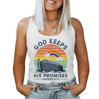 Noah Ark Rainbow Jesus Christian God Keeps His Promises Women Tank Top | Mazezy