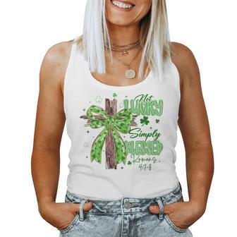 Not Lucky Simply Blessed Christian Cross StPatrick's Day Women Tank Top - Seseable