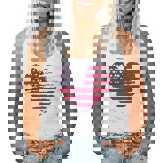 Patriotic Girl American Flag Heart 4Th July Red White & Blue Women Tank Top - Monsterry