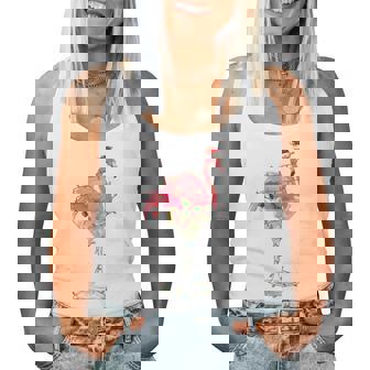 Pink Flamingo Drinking Cocktail Santa Hat Christmas Lights Women Tank Top - Thegiftio