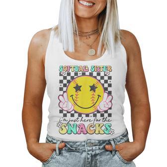 Retro Groovy Softball Sister I'm Just Here For The Snacks Women Tank Top - Monsterry