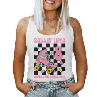 Rolling Into 8 Years Old Roller Skating Girl 8Th Birthday Women Tank Top | Mazezy