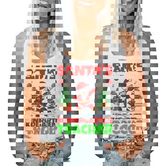 Santa Favorite Kindergarten Teacher Christmas Dabbing Santa Tri-Blend Women Tank Top - Monsterry