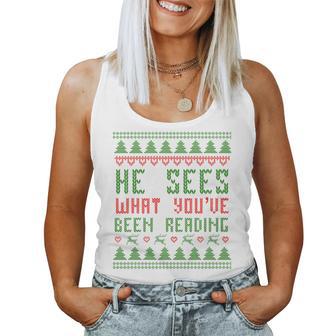 He Sees What You've Been Reading Christmas Book Tri-Blend Women Tank Top - Monsterry