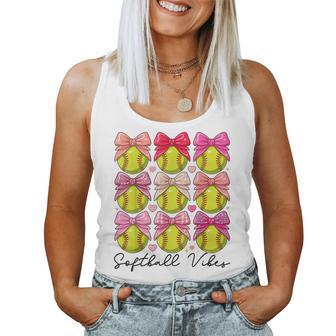 Softball Vibes Softball Coquette Bow Game Day Girls Women Women Tank Top | Mazezy
