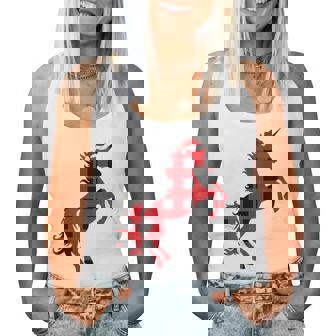 Unicorn Horse Christmas Pajamas Buffalo Plaid Xmas Tri-Blend Women Tank Top - Monsterry