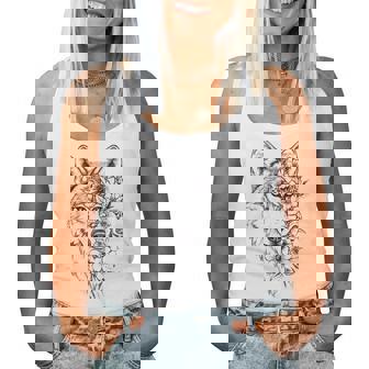 ウルフ フローラル ヴィンテージ 花 オオカミの顔 オオカミの恋人 レディースタンクトップ - Kawaiitshirt