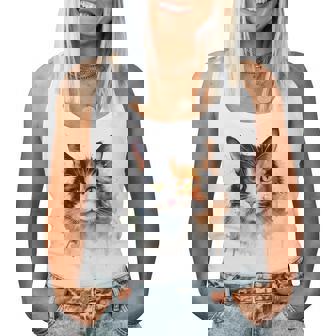 クールな水彩 三毛猫顔 三毛猫 お母さん 猫 お父さん レディースタンクトップ - Kawaiitshirt