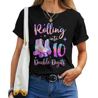 10 Years Old Birthday Girl Rolling Into 10Th Double Digits Women T-shirt - Thegiftio UK