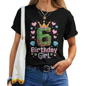 6Th Birthday Girl Gaming Pixel Number Party 6 Year Old Women T-shirt - Thegiftio