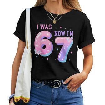 7 Year Old Birthday I Was 6 Now I'm 7 67 Groovy 7Th Birthday Women T-shirt | Mazezy