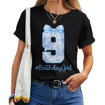 9 Year Old Birthday Girl Coquette Bow 9Th Birthday Women T-shirt - Thegiftio UK
