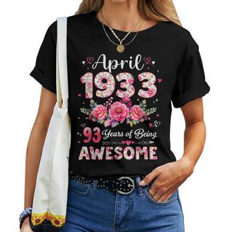 93歳 1933年4月 花柄 93歳 誕生日 男性 女性 レディースTシャツ - Kawaiitshirt