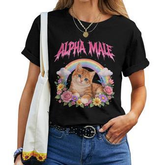 Alpha Male Kitten Rainbow Floral Women T-shirt - Thegiftio UK