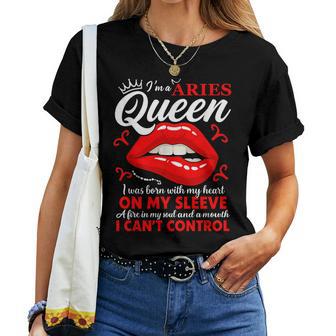 Aries Queen Zodiac Red Lip Birthday Graphic Women Women T-shirt | Mazezy