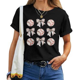 Baseball Sister Mom Coquette Bow Girls Cheer Baseball Women T-shirt | Mazezy
