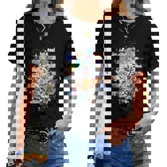 Beelegant 加熱虎 水彩画 面白い虎 レディースTシャツ - Kawaiitshirt