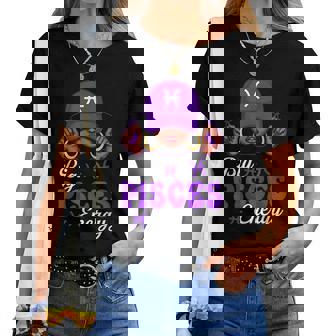 Big Pisces Energy Black Woman Purple Cap Zodiac Sign Women T-shirt - Thegiftio