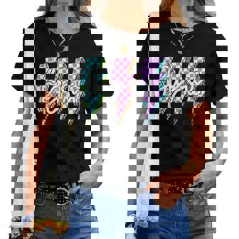 Big Sis Retro Checkered Lightning Bolt For Big Sister Girls Women T-shirt | Seseable FR