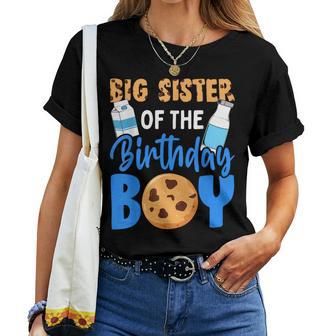 Big Sister Of The Birthday Boy Milk And Cookies 1St Birthday Women T-shirt - Thegiftio UK