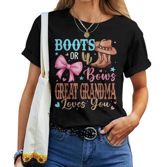 Boots Or Bows Gender Reveal Party Announcement Great Grandma Women T-shirt - Thegiftio UK