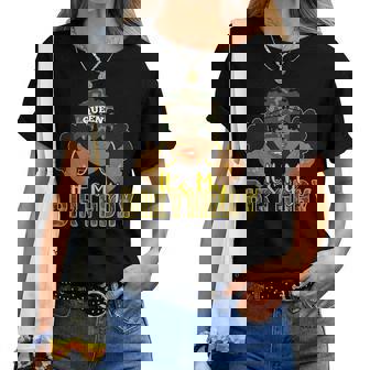 Camo It's My Birthday Girl Camouflage Queen Party Afro Puffs Women T-shirt | Mazezy