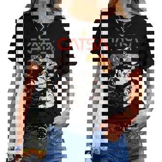 Catsa Cat Astronaut Universe Space Kitten Lover Galaxy Women T-shirt - Thegiftio