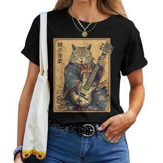 Chatamouraï Japonais Jouant De La Guitare Électrique Hommes S T-shirt femme - Cadeauxyz