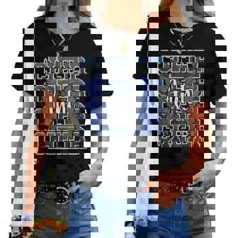 Cheer Aunt Auntie Bow Sport Cheerleader Cheerleading Blue Women T-shirt - Thegiftio