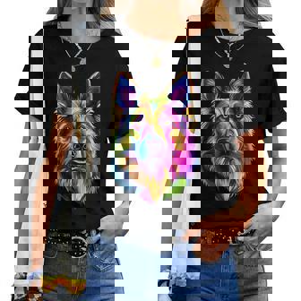 Colorful German Shepherd Face Cute Gsd Lover Black Women T-shirt | Mazezy