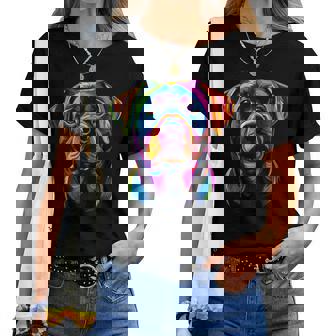 Colorful Rottweiler Face Rottie Dog Lover Black Women T-shirt | Mazezy