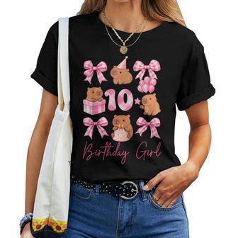 Coquette 10Th Birthday Girl Cute Capybara Bow 10 Year Old Women T-shirt - Thegiftio UK