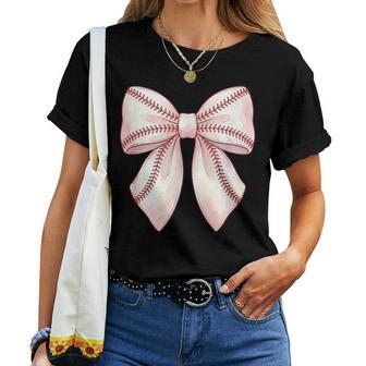 Cute Baseball Coquette Bow Girls Women T-shirt - Thegiftio UK