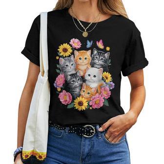 Cute Cats Flower Floral Kitten Women T-shirt - Thegiftio UK