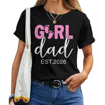 Dad Est 2026 Pink Baby Feet First Time Girl Daddy Women T-shirt - Thegiftio UK