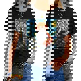 Con Panda Rosso Eofficean Gogh Con Nottetellata Maglietta da donna - Novitaregali