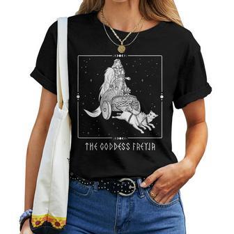Diosaikinga Freyja Gato Carro Tarot Nórdico Pagano Freya In Mangas Camiseta de mujer - Regaloses