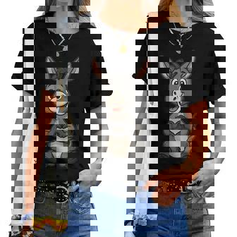 Donkey With Heart Sweet Donkey Motif With Heart Symbol Women T-shirt | Seseable CA