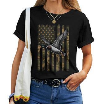 Duck Hunting Us Flag Waterfowl America Women T-shirt | Mazezy