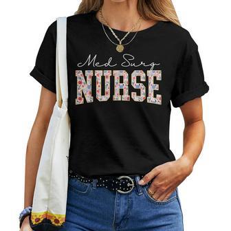 Floral Med Surg Nurse Medical Surgical Nursing Emergency Women T-shirt - Thegiftio UK