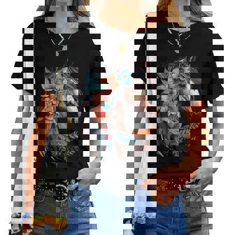 Floral Wild Horse Country Horse Riding Women T-shirt - Thegiftio