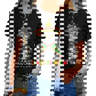 Cinco De Mayo Mexican Cat With Sombrero Women Women T-shirt - Thegiftio