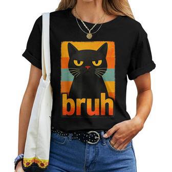 Retro Bruh Black Cat Meme Graphic For Boys Girls Women T-shirt - Thegiftio UK