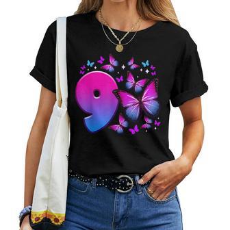 Geburtstag Mädchen 9 Jahre Altchmetterling Nummer 9 T-shirt Frauen - Seseable