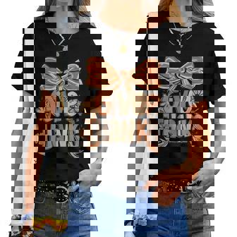 Give Thanks Floral Preppy Fall Thanksgiving Bow Coquette Women T-shirt - Thegiftio