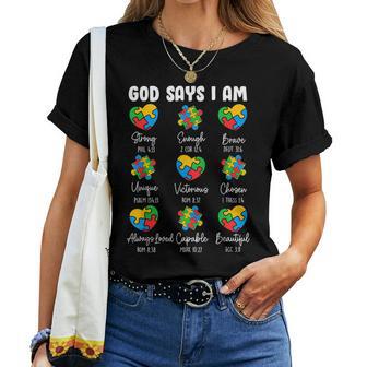 God Says I Am Autism Awareness Christian Bible Verse Women T-shirt - Thegiftio UK