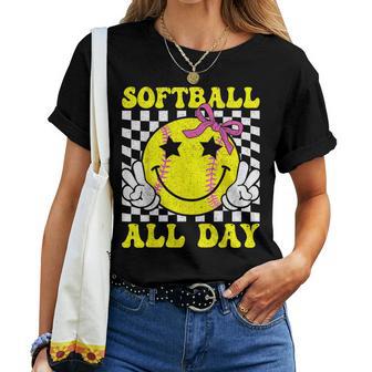 Groovy Softball All Day Softball Coquette Bow Softball Girl Women T-shirt - Thegiftio UK